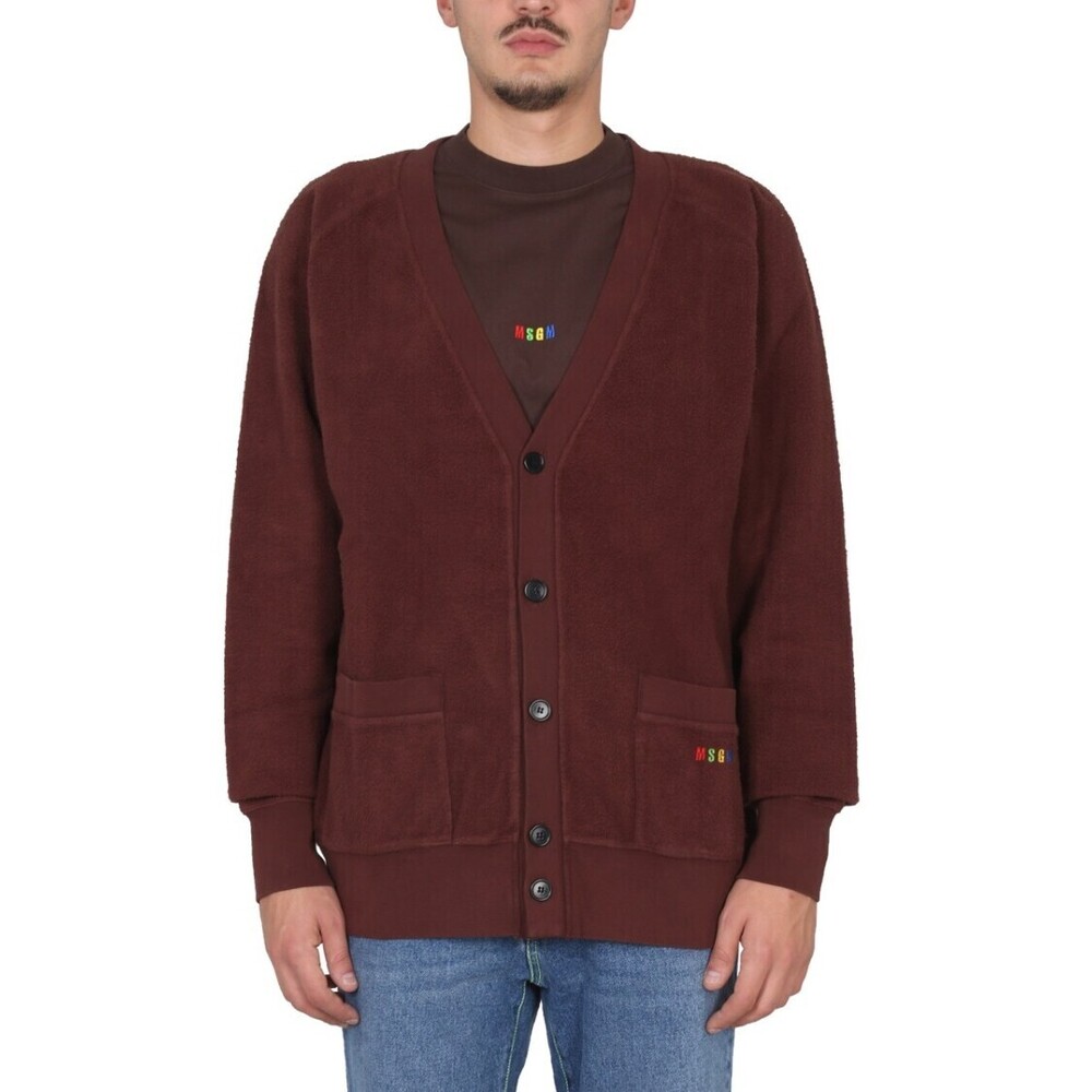 Msgm V-Neck Cardigan With Embroidered Logo Detail